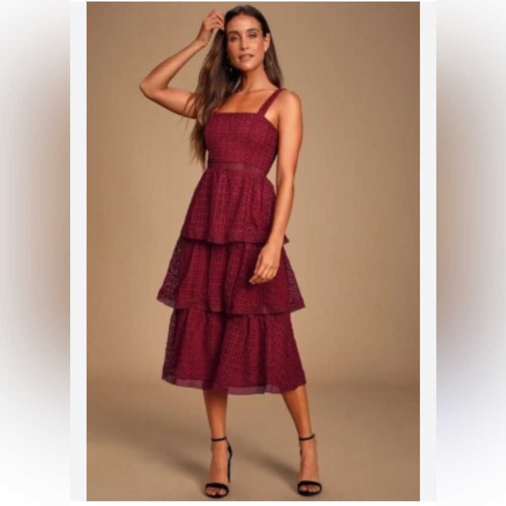 Lulu's Burgundy Tiered Midi Dress
